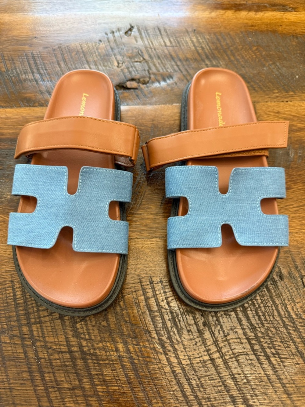 Lemonade Blue Denim & Tan Slide Sandals - Women